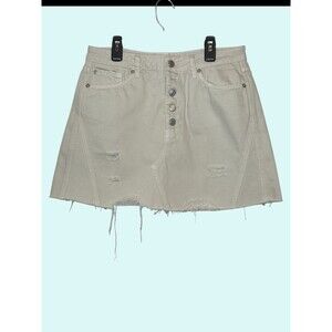 We The Free Mini Denim Skirt Size 31 Off White Distressed Button Fly Raw Hem